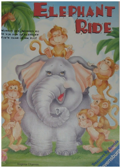 “Monkey see, monkey do. If you saw an elephant, You'd climb on him too!” Ravensburger's Elephant Ride game.