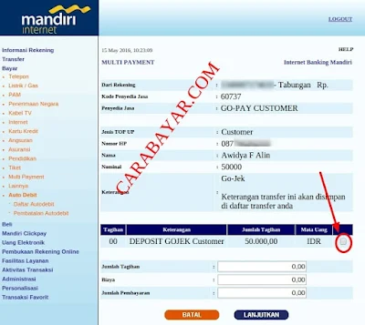 CARA TOP-UP GO-JEK VIA INTERNET BANKING MANDIRI