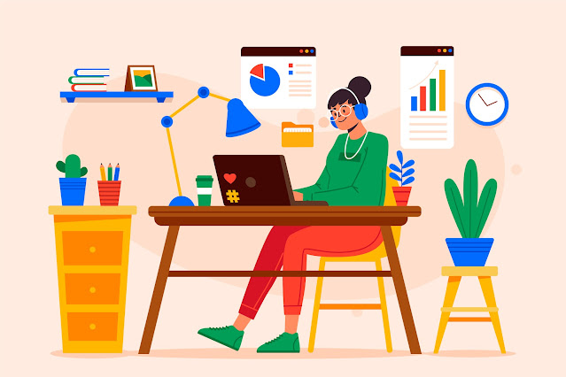 Content marketer info graphic behind a desk