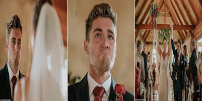 Groom cries as he sees his bride in her dress for the first time