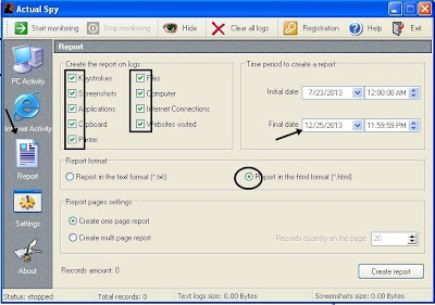 Actual Spy Keylogger basic settings