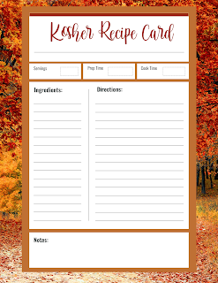 Kosher Recipe Cards - Free Printable Digital Files - Autumn Fall Season Theme