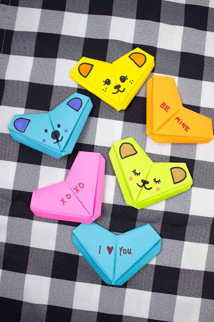 How to Fold Origami Bears and Conversation Hearts for a fun and easy kids Valentine's day craft