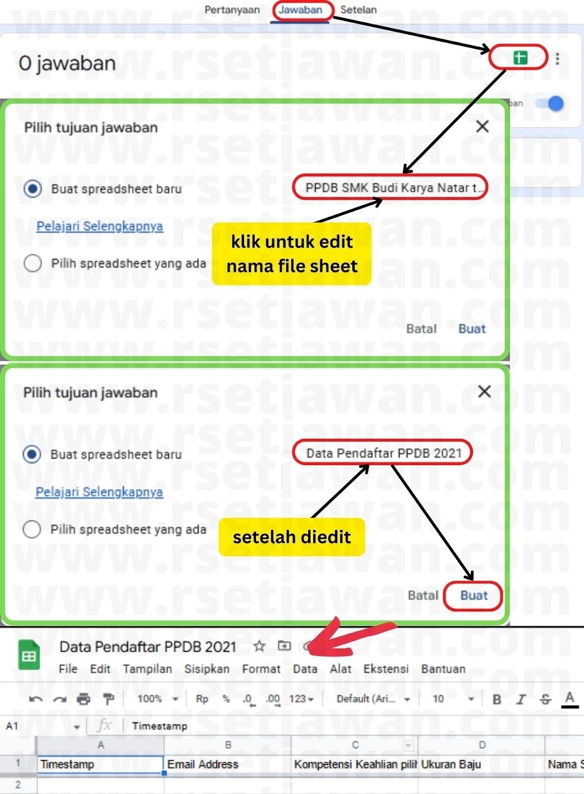 Membuat response google sheet form PPDB Online