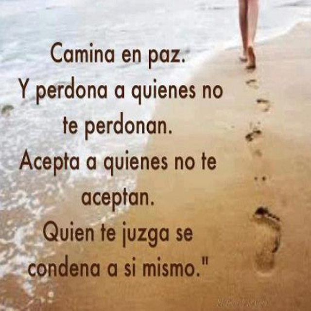 Camina en paz. Y perdona a quienes no te perdonan.Acepta a quienes no te aceptan.Quien te juzga se condena a si mismo