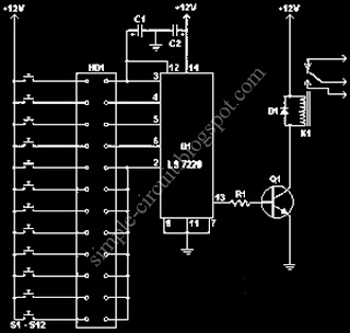 Simple Electronic Combination Lock Circuit schematic with explanation