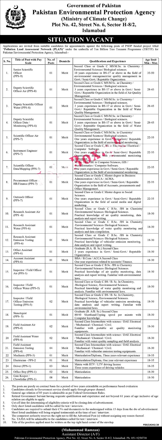 latest Jobs in Pakistan Environmental Protection Agency 2021