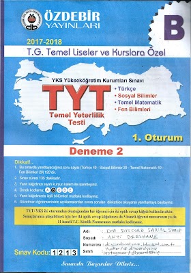 Özdebir Yayınları Türkiye Geneli TYT Denemesi ve Cevap Anahtarı PDF
