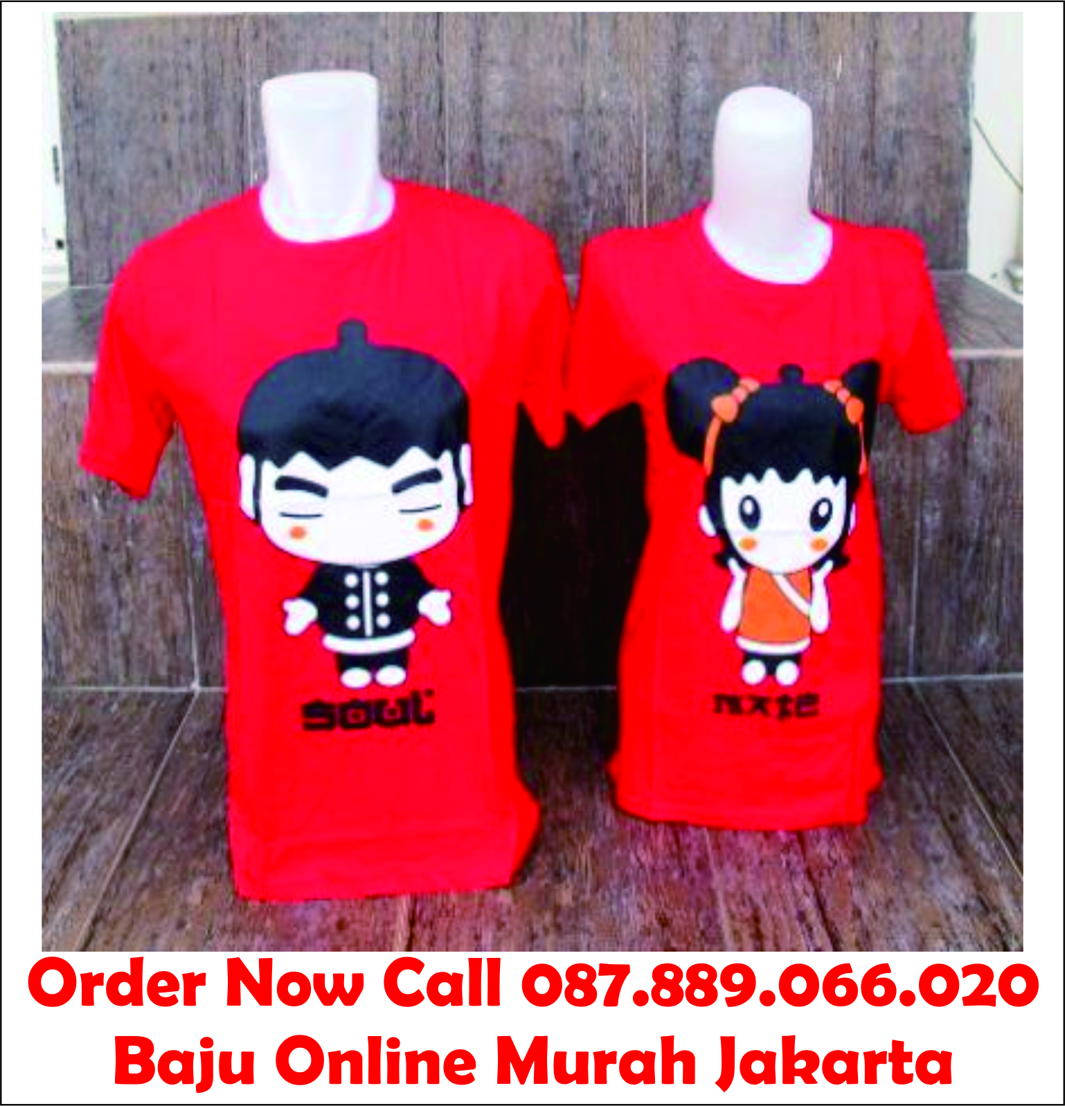  Kaos  Couple  Soulmate Boneka Jepang Merah Baju Online 