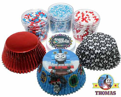 Kids Birthday party Thomas the train cupcake kit by Crispie Sweets sprinkles cake baking cups set