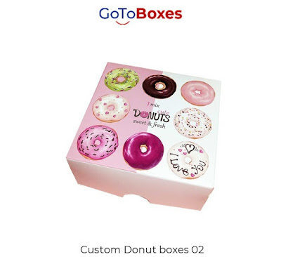 GoToBoxes utilize the most amazing material in the creation of their Custom Donut Boxes that keep the item from spilling and spilling, additionally secure them against harm or tainting by miniature living beings and dampness and guarantee them the donut pressed inside the case remain positive.