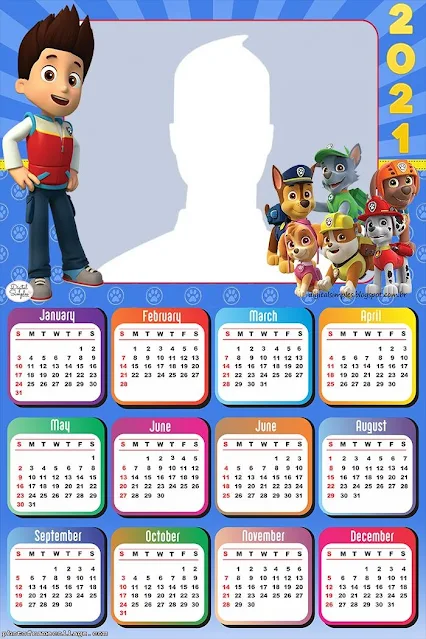 Paw Patrol: Free Printable 2021 Calendar.