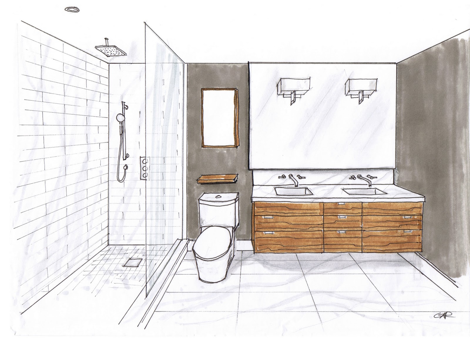 bathroom shower dimensions Master Ensuite room design and renderring by Carol Reed Interior 