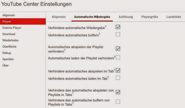 YouTube Center  Einstellungen  Automatische Wiedergabe