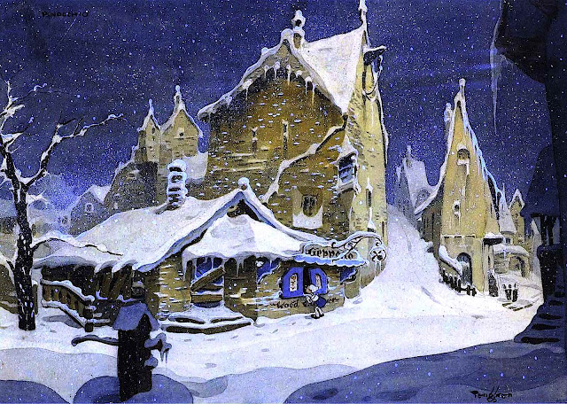 a Gustav Tenggren village background for Disney animation