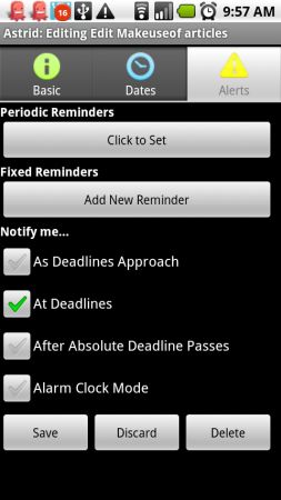 Astrid reminder settings