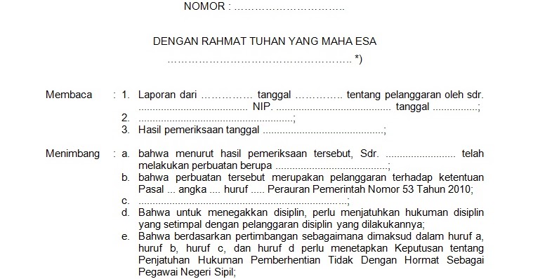 Contoh Surat Keputusan Disiplin PNS Tidak Dengan Hormat 