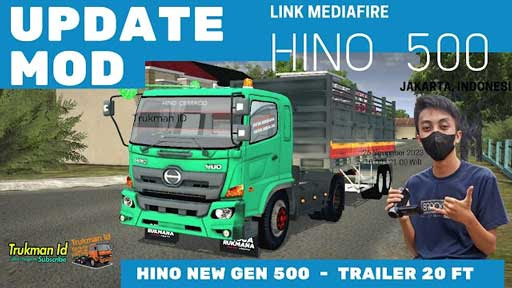 Share mod T4 Hino New Gen 500 trailer 20 ft Mod Bussid Terbaru 3.7