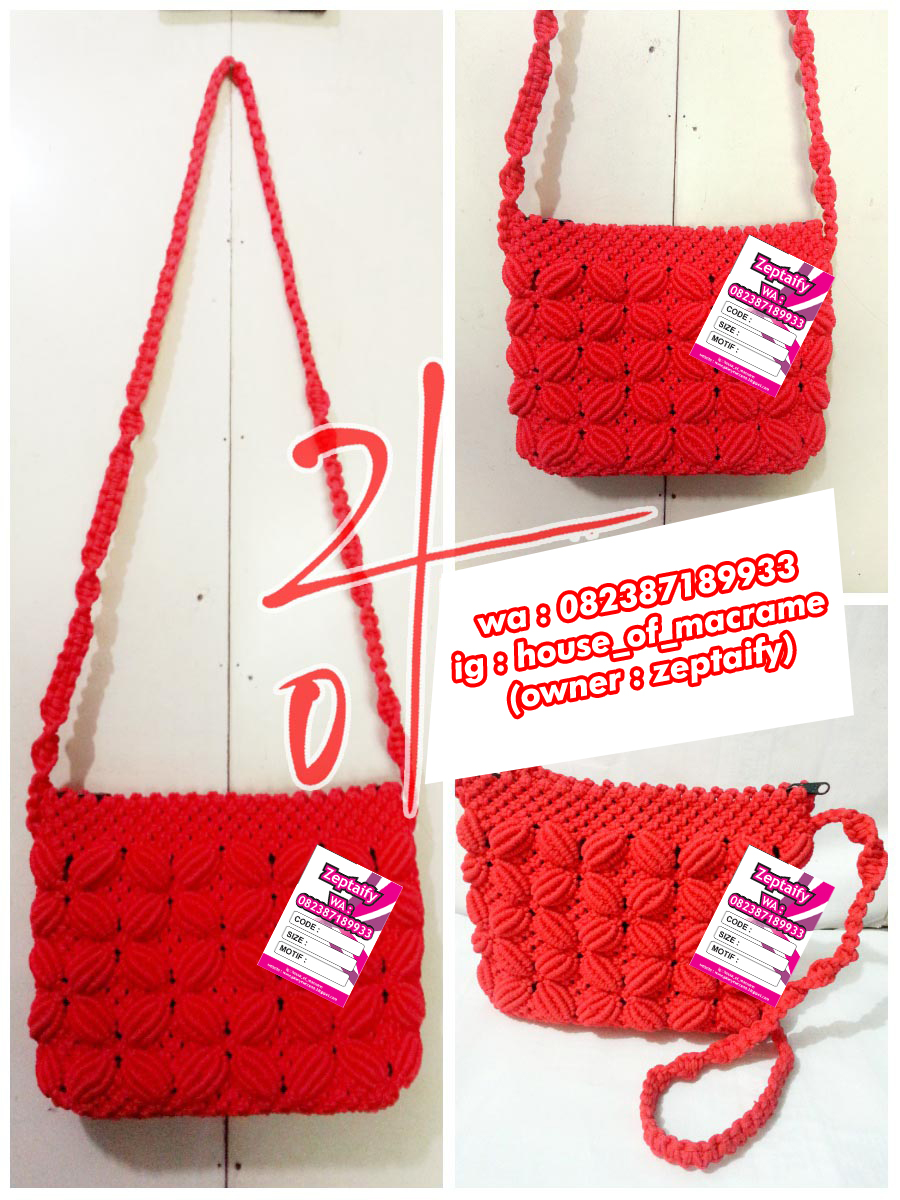  Tas  Tali  Kur  Motif  Bunga Kerang  Warna Merah ZA Galery 