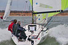 J/70 one-design speedster- sailing fast on Solent, England