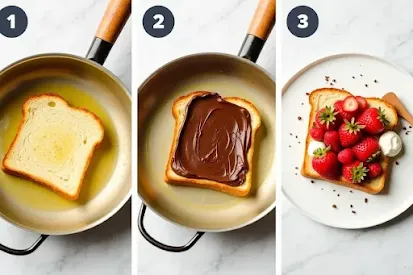 Step-by-step preparation of Chocolate-Strawberry French Toast.