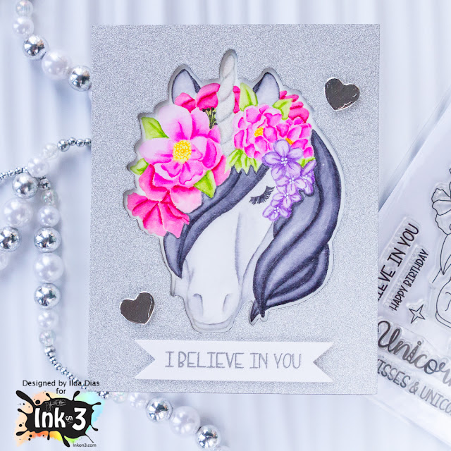 Magical Unicorn No Line Coloring Encouragement Card for Ink On 3 by ilovedoingallthingscrafty.com