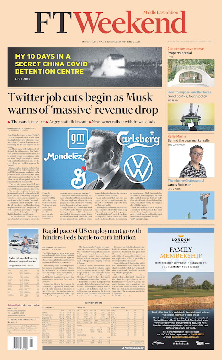 FINANCIAL TIMES WEEKEND  Portada  Sábado  5 de Noviembre 2022