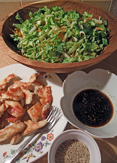 Sauteed Chicken, Veggies in Salad Bowl, Sesame Seeds and Dressing