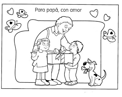 Dibujo de Papa con sus Hijos para Colorear