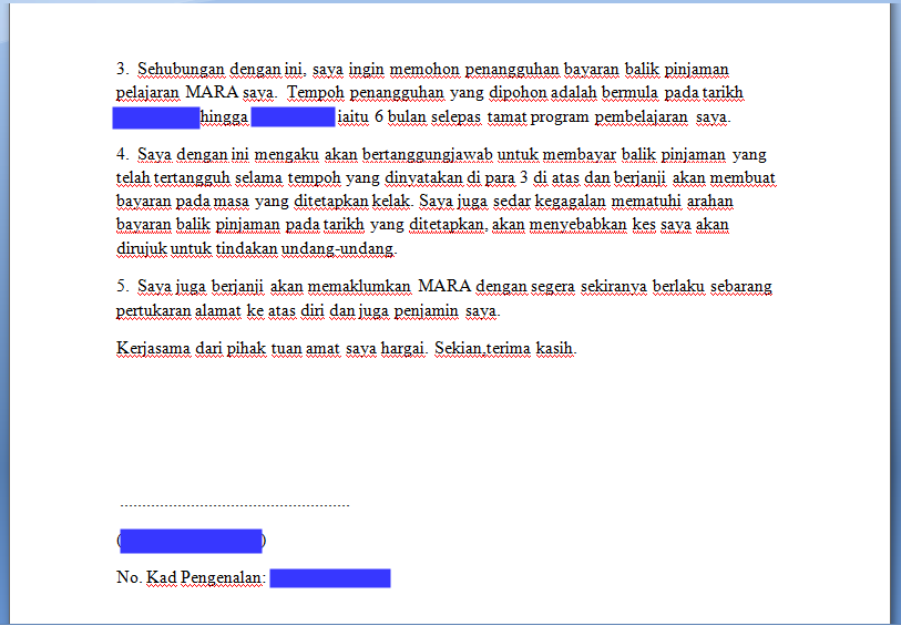 Ighoh: Contoh surat penangguhan bayar pinjaman MARA