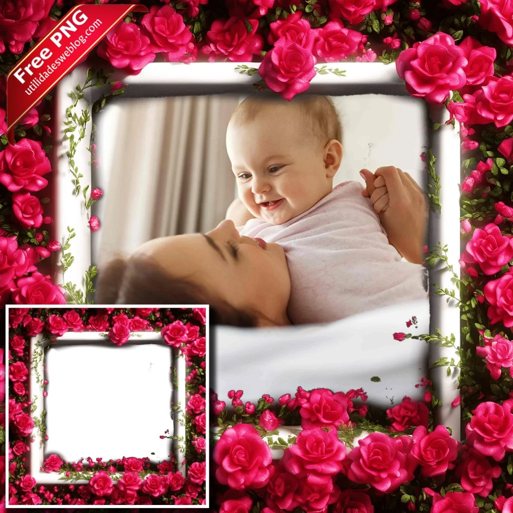 marco para fotos con flores de azalea en png con fondo transparente para descargar gratis