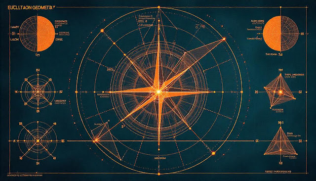 "Geometric diagrams and shapes illustrating Euclid’s principles of geometry."