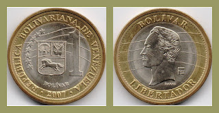 V1 VENEZUELA 1 BOLIVER BI-METAL COIN AUNC (2007-2012)