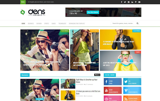 Dens Responsive Magazine News Portal Blogger Template Theme