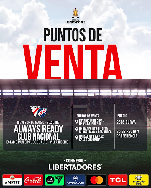 Venta de entradas Always Ready vs Nacional por Copa Libertadores