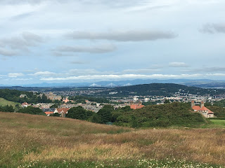 Queensferry Crossing Bridge in the distance from Braid Hills.