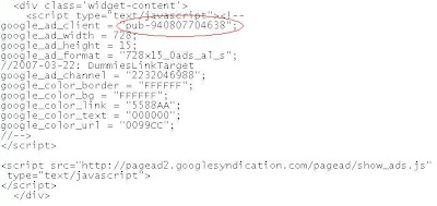 Adsense script from webpage source codes