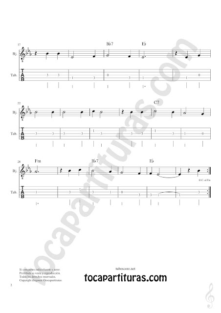  Banjo Tablatura y Partitura Original de Tutaina Villancico Punteo Tablature Sheet Music for Banjo Tabs Music Scores