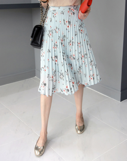 Floral Print Pleated Midi Skirt