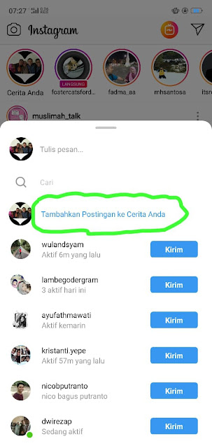 cara menambahkan postingan instagram menjadi story Anda