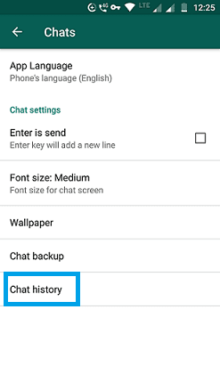 WhatsApp chat history option