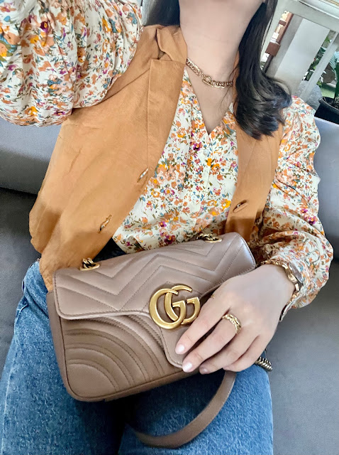 Gucci marmont small tea rose fall outfit