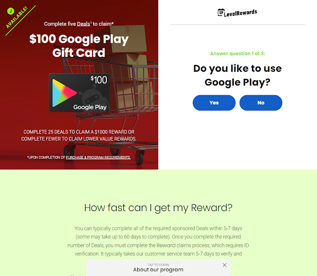 Rewards US - Google Play $100 v2