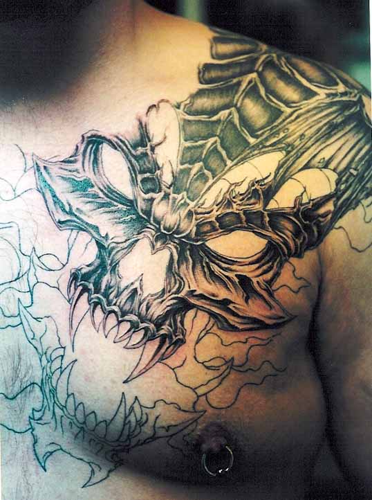Amazing dragon tattoos on chest for men inspiration