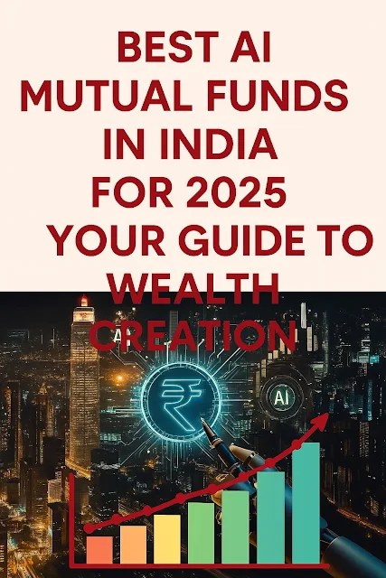 AI-driven mutual funds in India for 2025, a guide to wealth creation, with a cityscape background and rising bar graph.