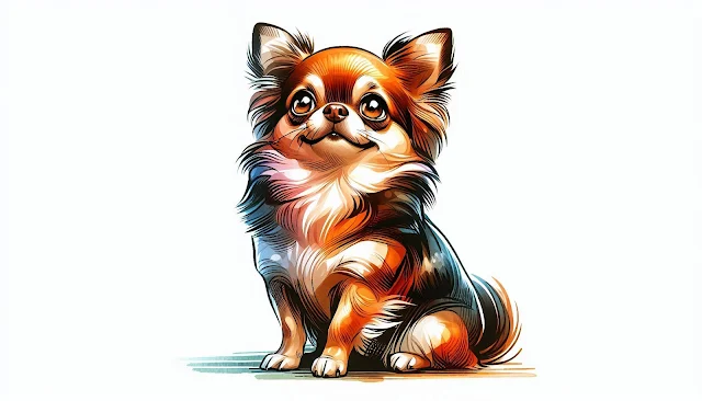 A Chihuahua sitting with a proud expression, looking up at its owner. The Chihuahua should have a happy demeanor.
