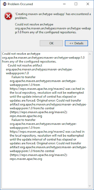 error maven "Could not resolve archetype from any of the configured repositories"