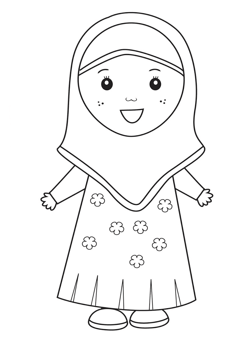 Gambar Mewarnai Anak Muslim Untuk Anak PAUD dan TK