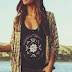 Modern hippie t-shirt, boho chic fringed cover up.