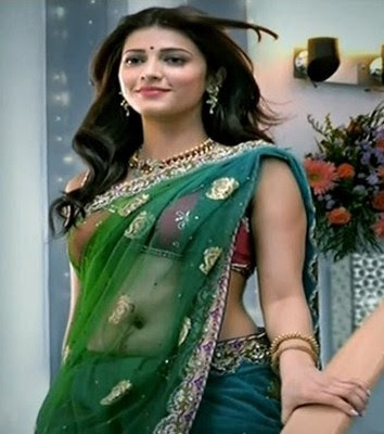 South Indian Actress Shruti Hassan Hot Navel Photos in Saree